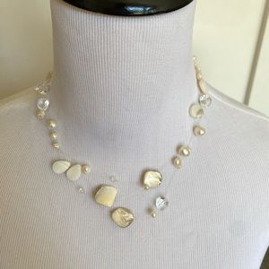 White freshwater pearl illusion necklace